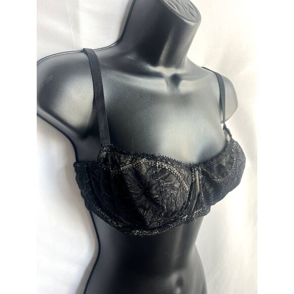 Natori Black Lace Balconette Bra Size 34DDD Sexy Lingerie Romantic Classy - Picture 2 of 11